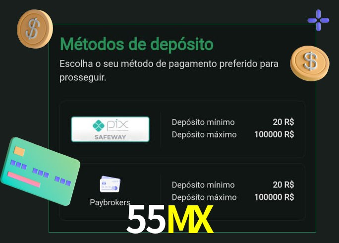 O cassino 55MX oferece uma grande variedade de métodos de pagamento